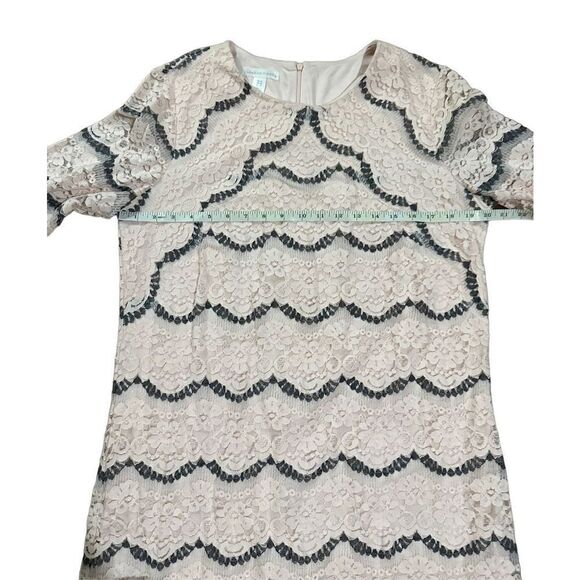 London Times Sz 14 Light Pink Gray Multi Lace Overlay Sheath Dress - Picture 5 of 11